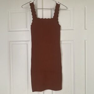 ARITZIA-WILFRED // Brown Ribbed Bodycon Mini Dress